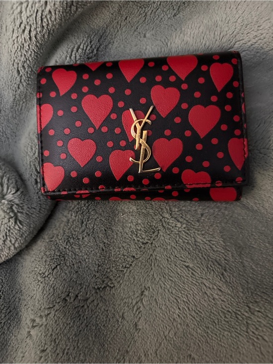 Saint Laurent Handbags - NEVER USED YSaint Laurent Black Leather Wallet with Red Heart Pattern & Gold YSL
